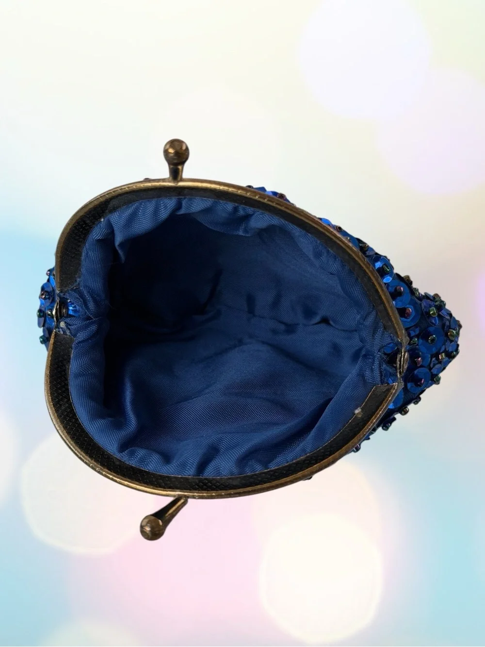 Blue Beaded and Sequined Kiss-Lock Coin Purse